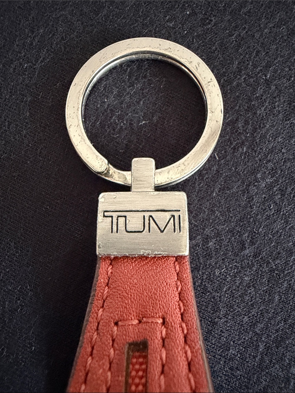Tumi Orange/Brown Leather Tassel Key Ring with Silver Hardware - Picture 2 of 4